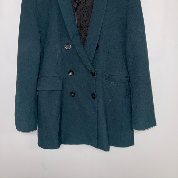 Zara Blazer Jacket Women's Size‎ Large Dark Green Structured Double-Breasted - Picture 4 of 10
